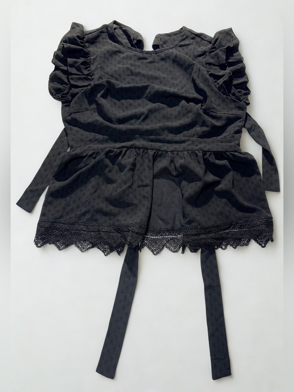 SweatyRocks Women's Cap Sleeve Tie Backless Shirt Lace Ruffle Peplum Top size L